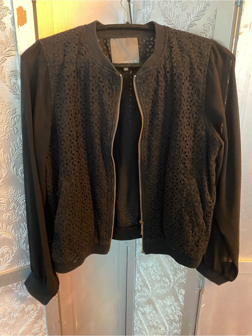 Matty M Black Lace Bomber Jacket